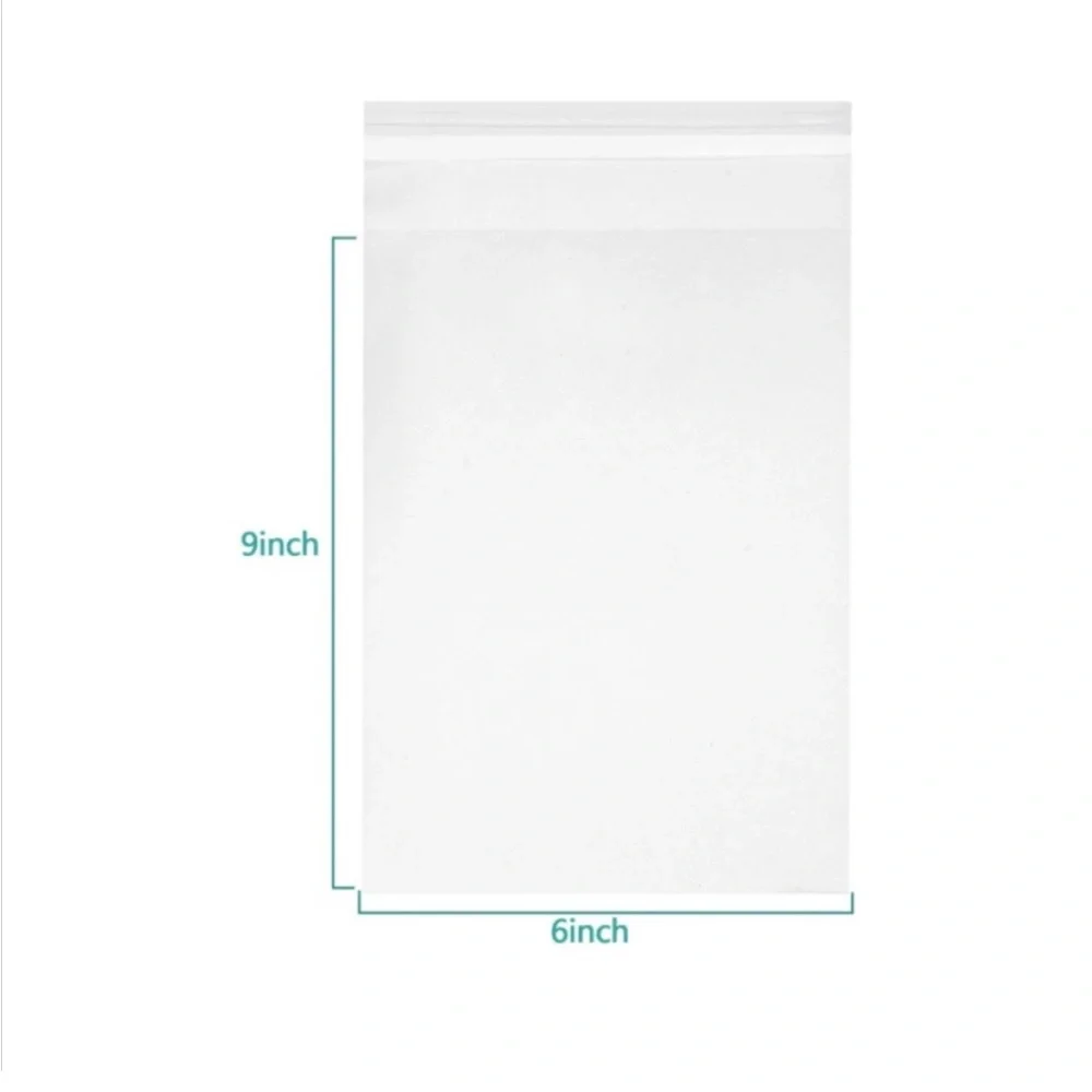100pcs Bundle includes 25ct 6x9” & 25ct 3x5-1/2”Clear Cello Bags & 50ct Stickers